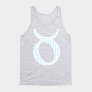 Taurus Zodiac Horoscope Symbol in Pastel Blue and White Gingham Pattern Tank Top